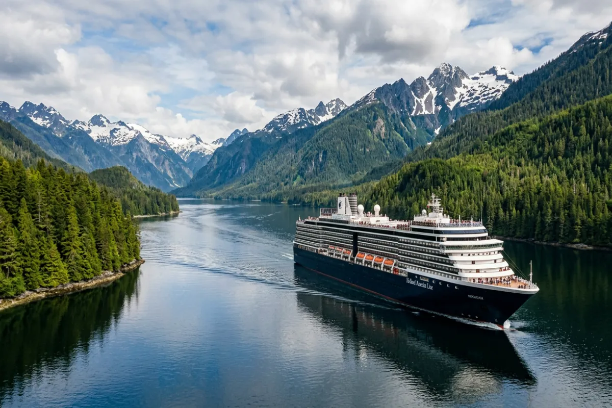 Alaska cruise ship in Inside Passage - cruise vs land tour