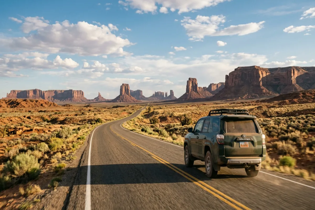 Driving through American desert - cross country road trip routes