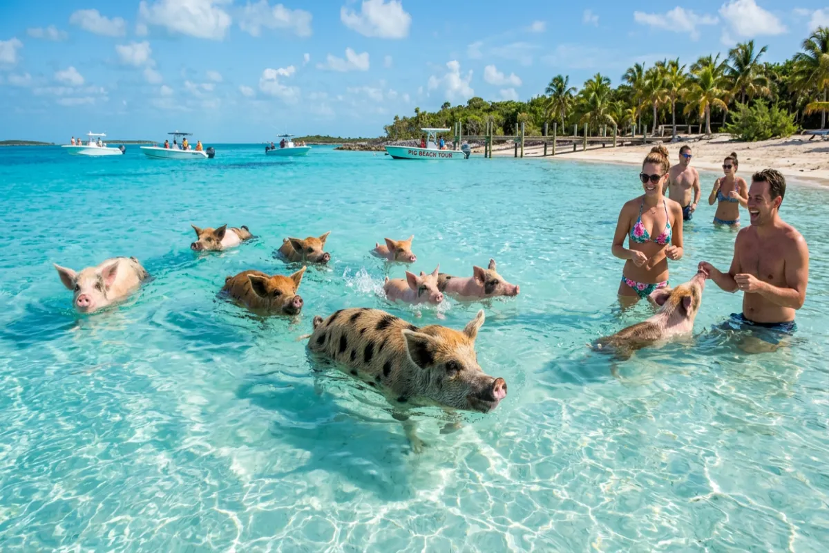 Bahamas itinerary highlight - swimming pigs of Exuma
