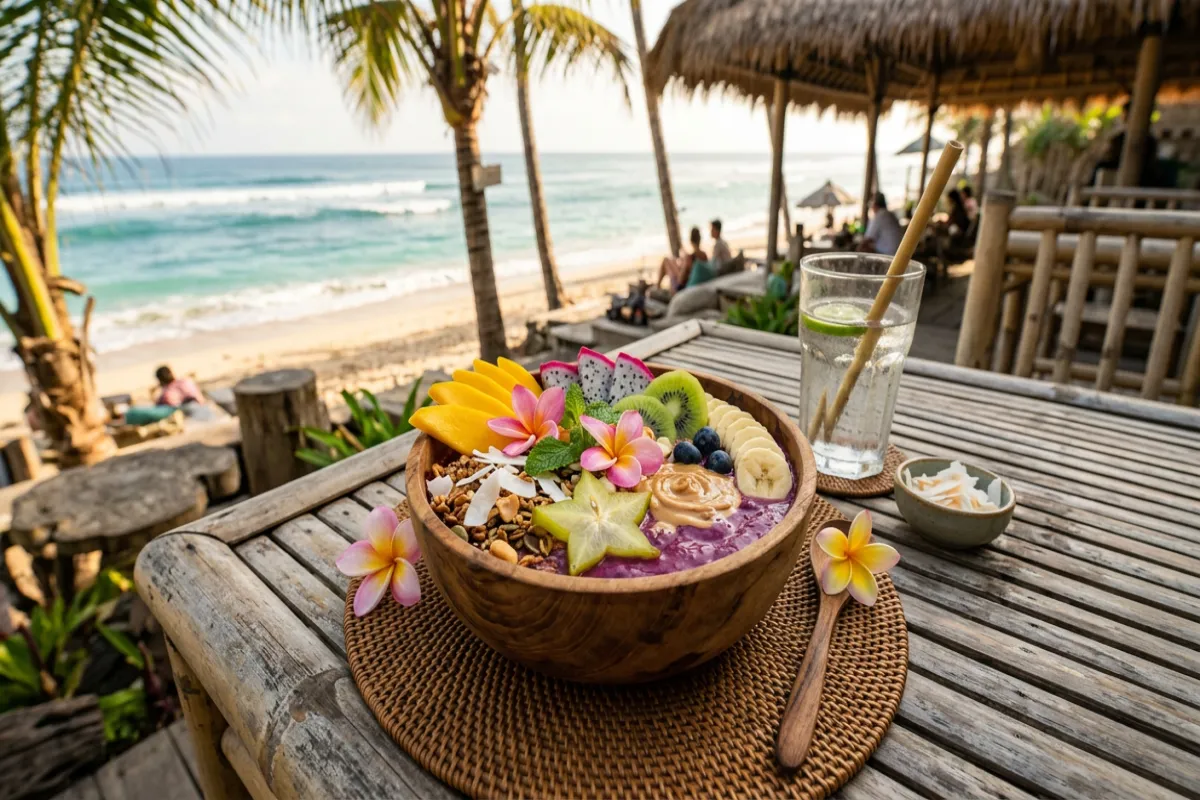 Bali smoothie bowl at beach cafe - food in Bali