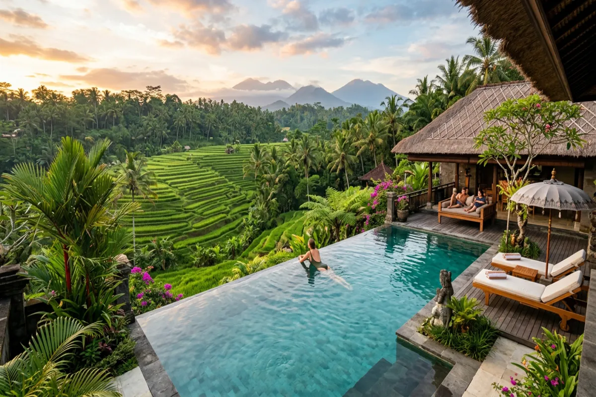 Bali villa infinity pool with rice terrace view - where to stay