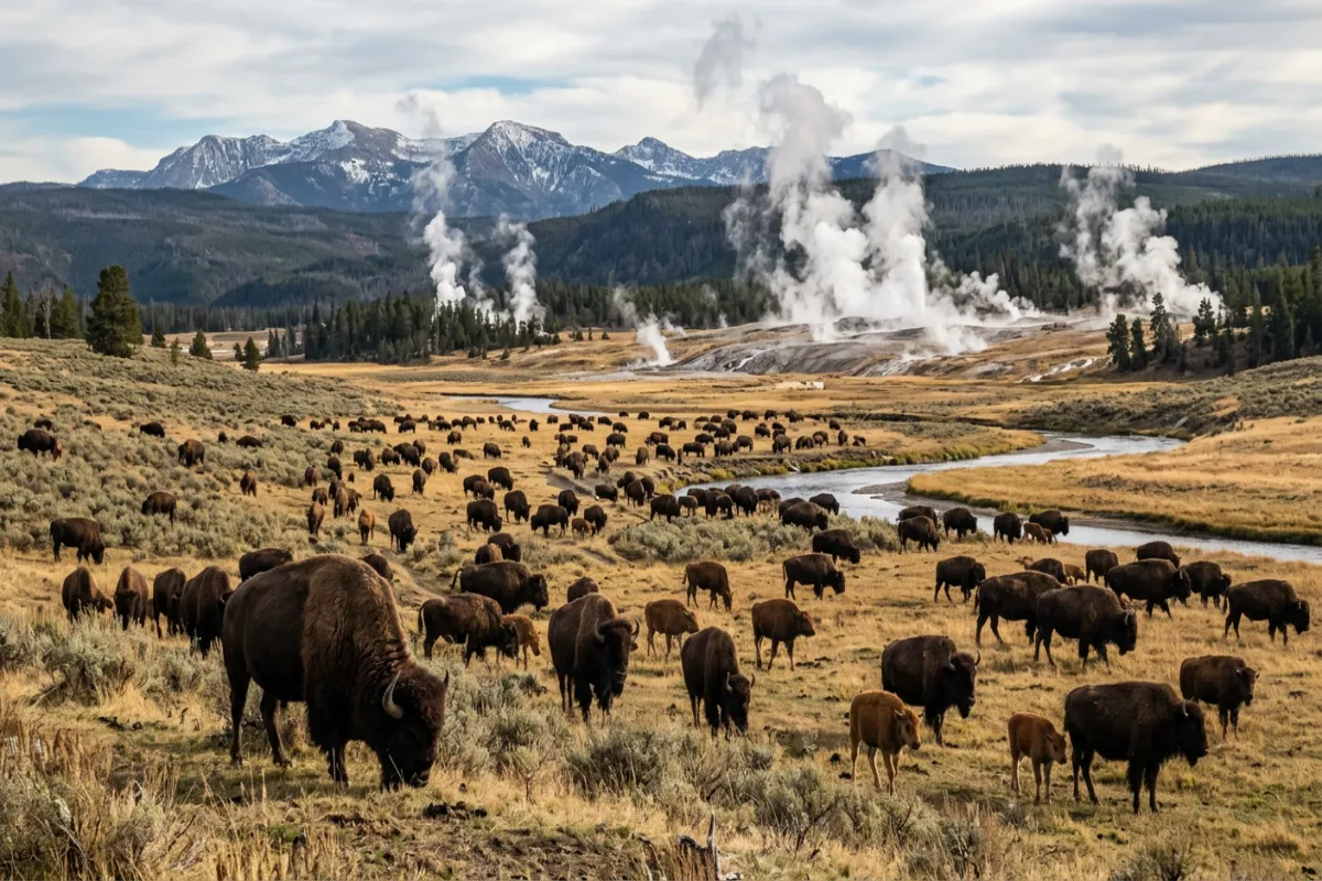 Bison herd in Yellowstone - wildlife watching guide