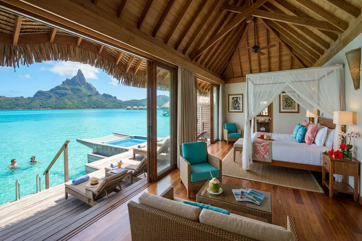 Where to stay in Bora Bora - luxury overwater bungalow interior