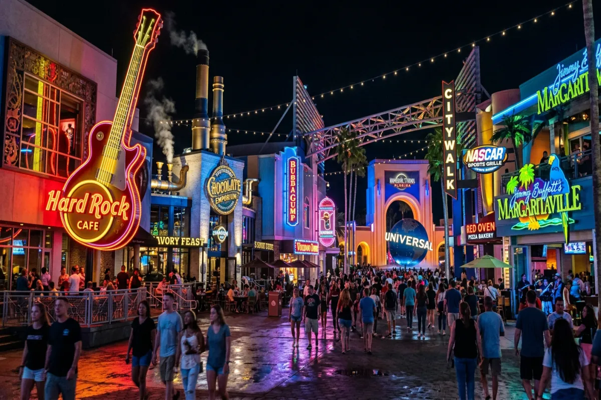Universal CityWalk at night - dining and entertainment