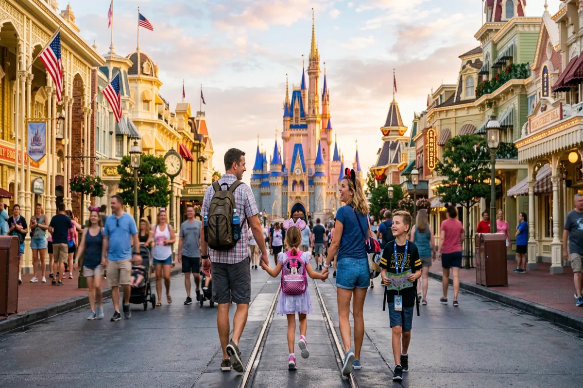 Family entering Disneyland - tips for saving money