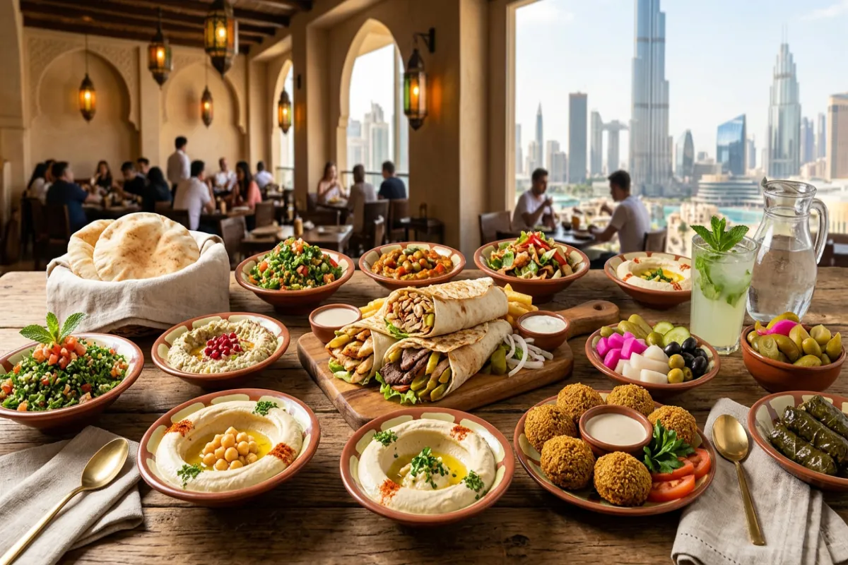 Dubai Arabic food spread - dining in Dubai