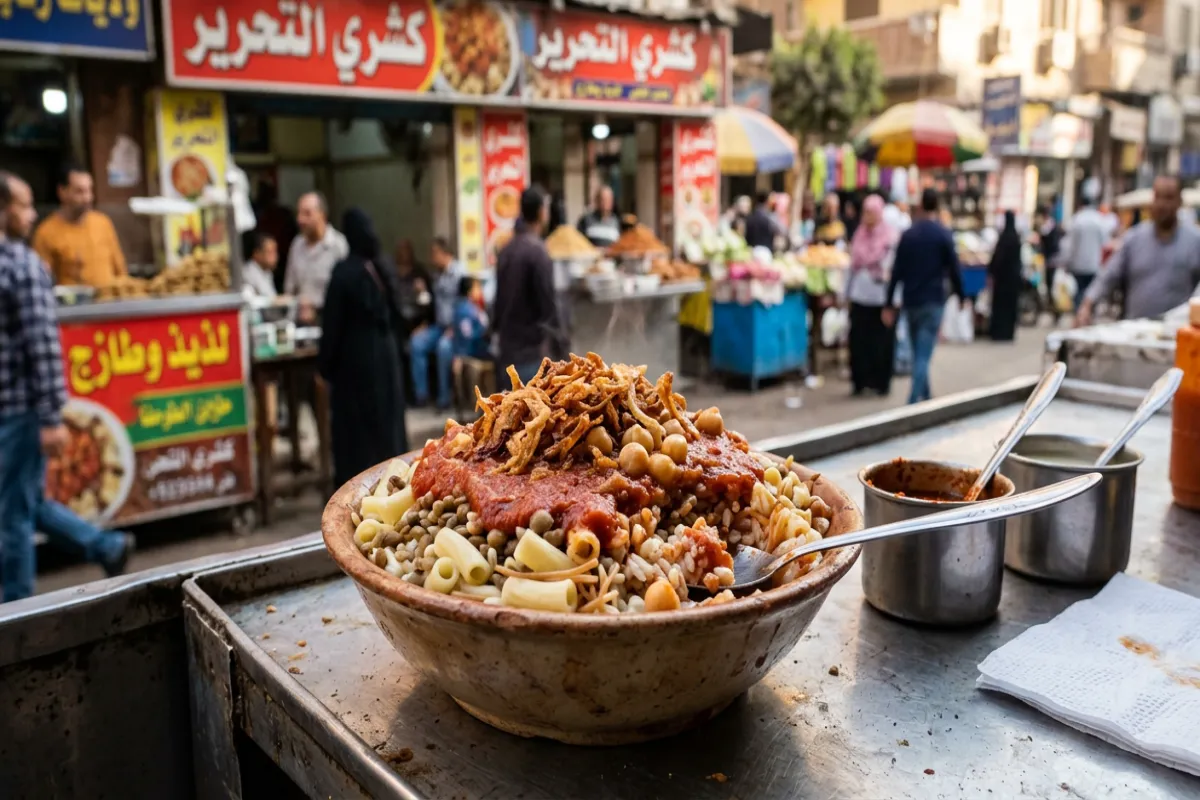Egyptian koshari street food - food in Egypt