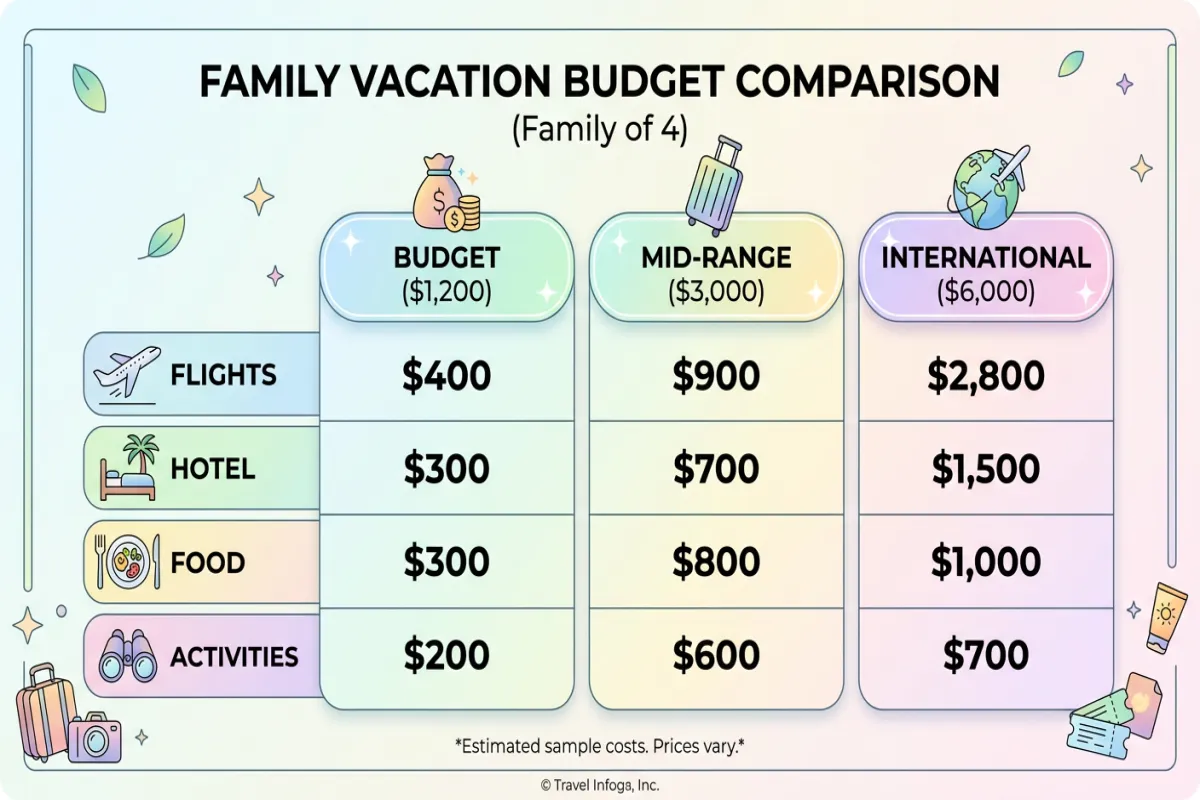 Family vacation budget breakdown for family of four