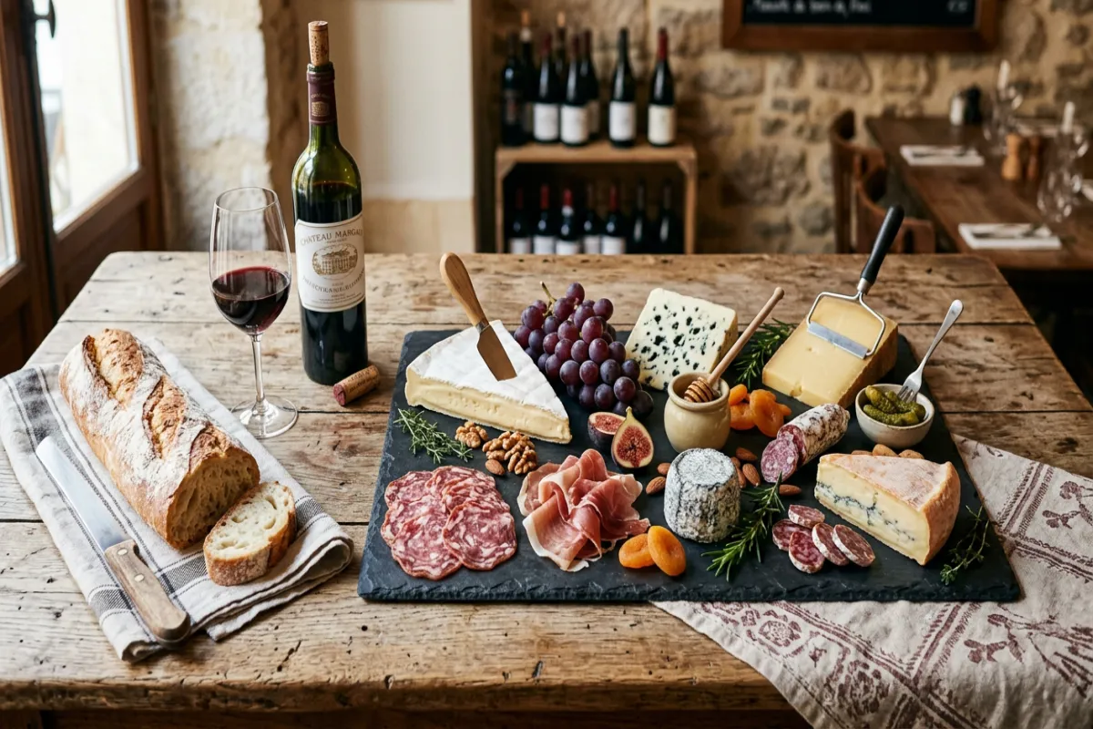 French cheese and wine board - food in France