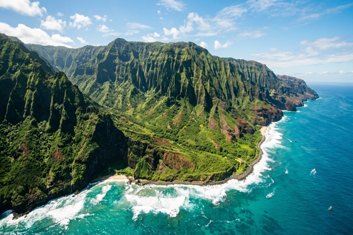 Na Pali Coast Kauai aerial view - choosing your Hawaiian island