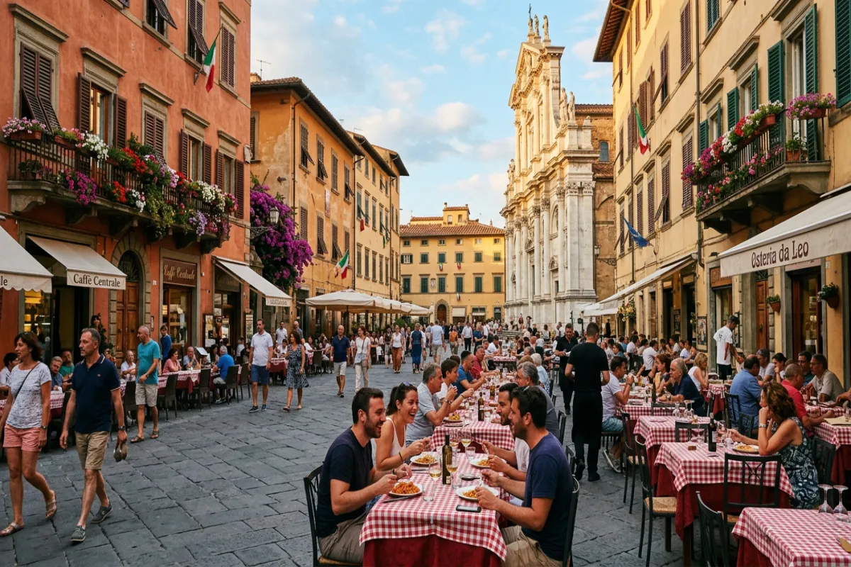 Italian piazza with outdoor dining - best time to visit Italy