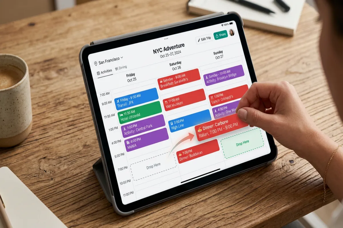 Yopki itinerary generator with drag-and-drop calendar