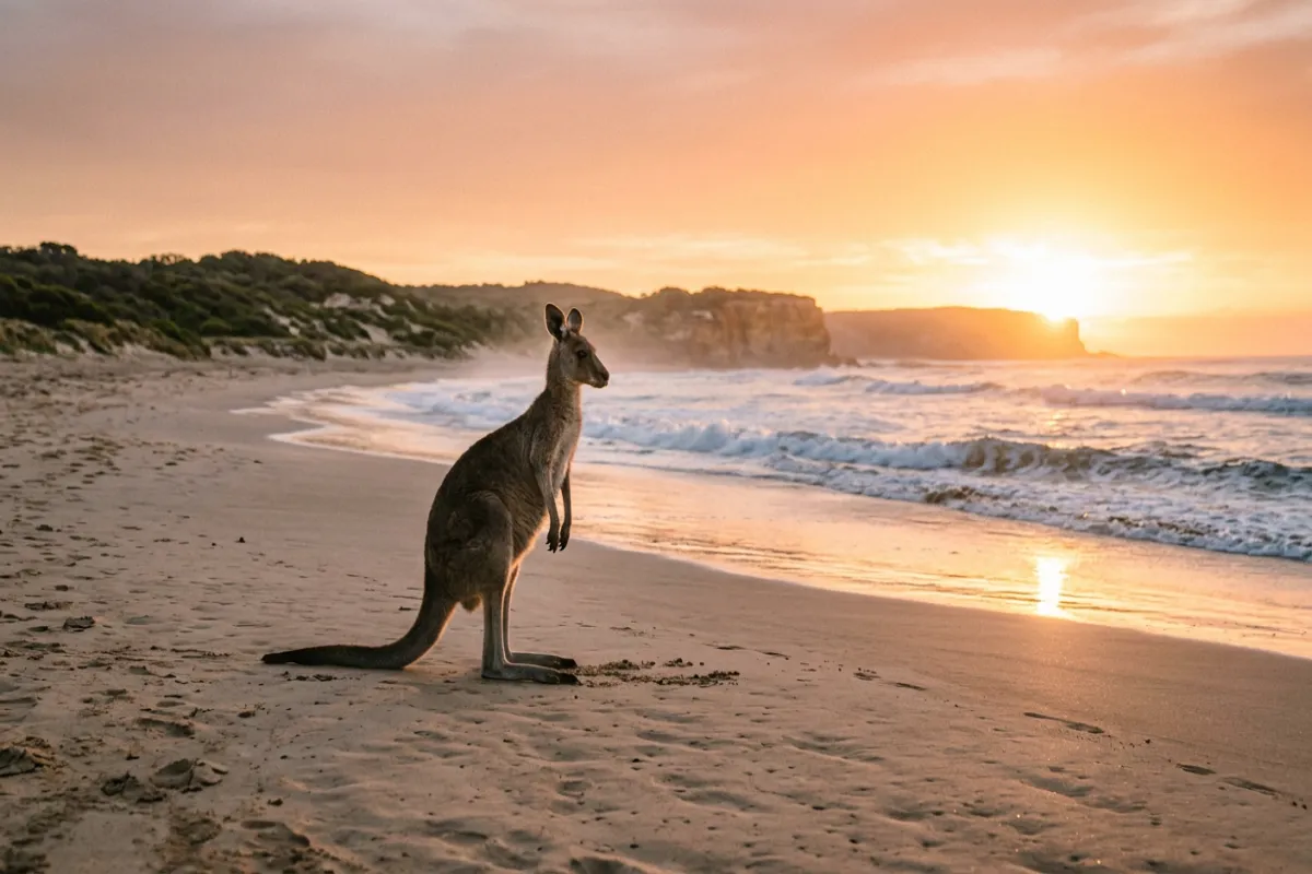 Kangaroo on Australian beach - wildlife encounters