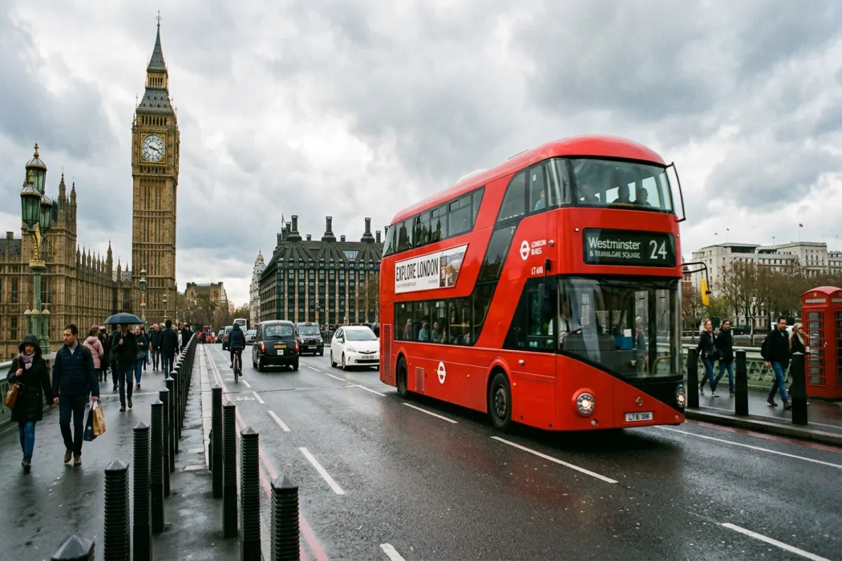 London red bus and Big Ben - getting around London
