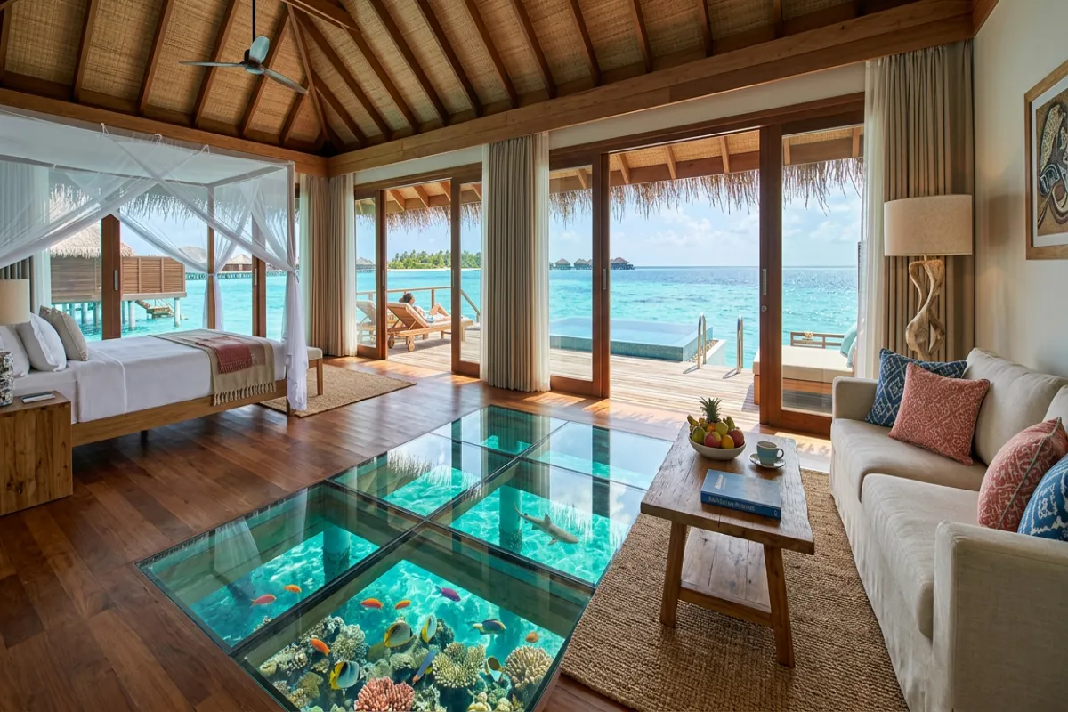 Where to stay in the Maldives - luxury overwater villa with glass floor