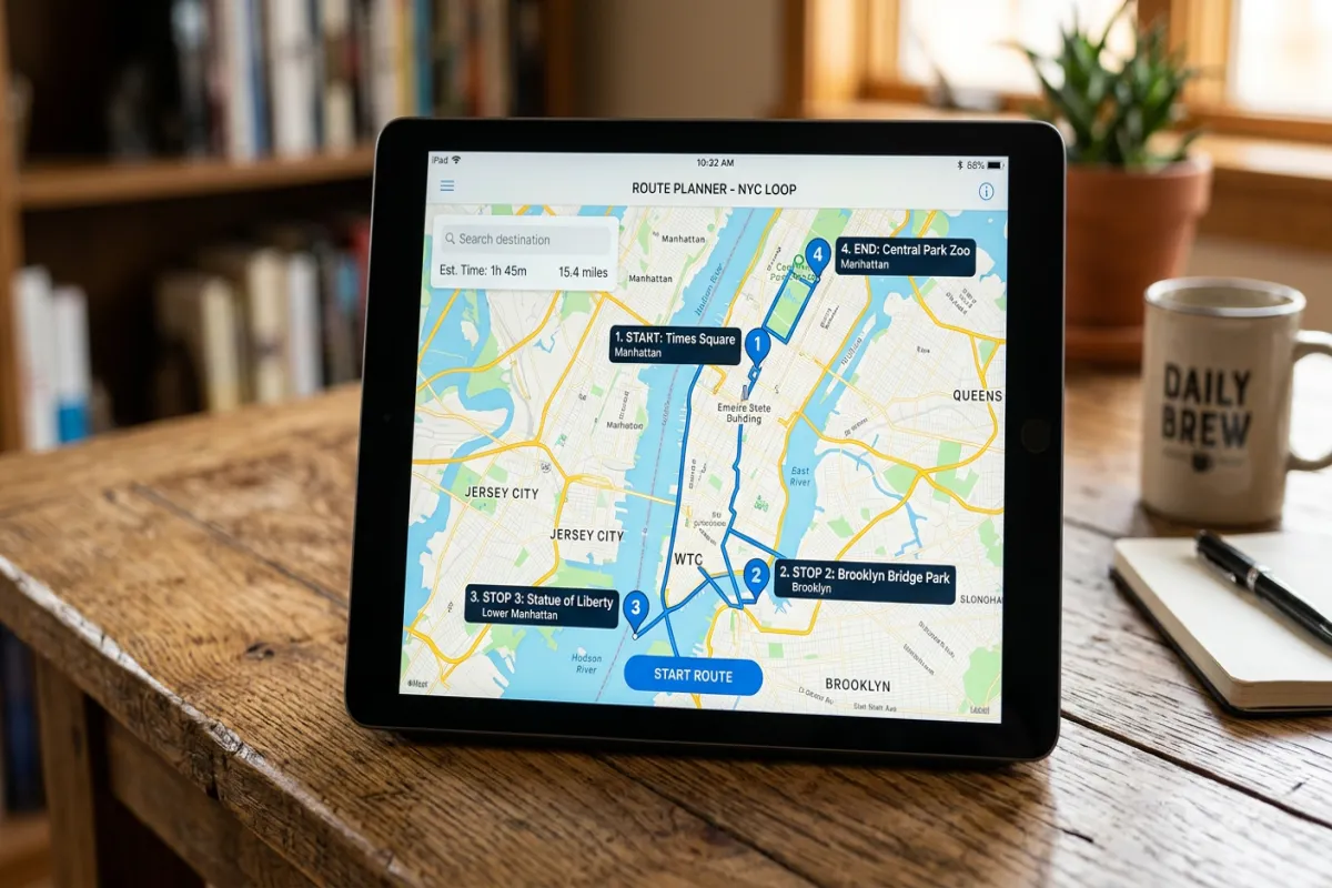 Multi-city trip planner showing optimized route on map