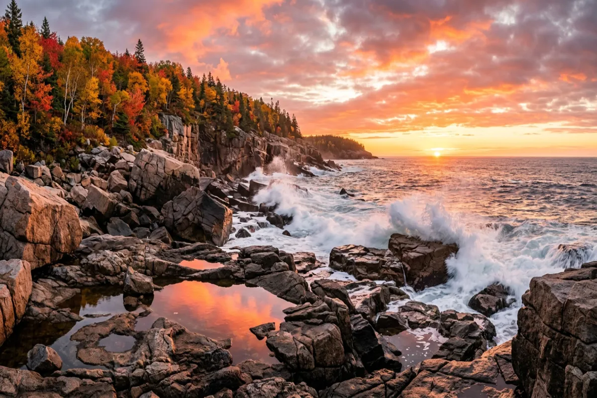 Acadia National Park coastline in fall