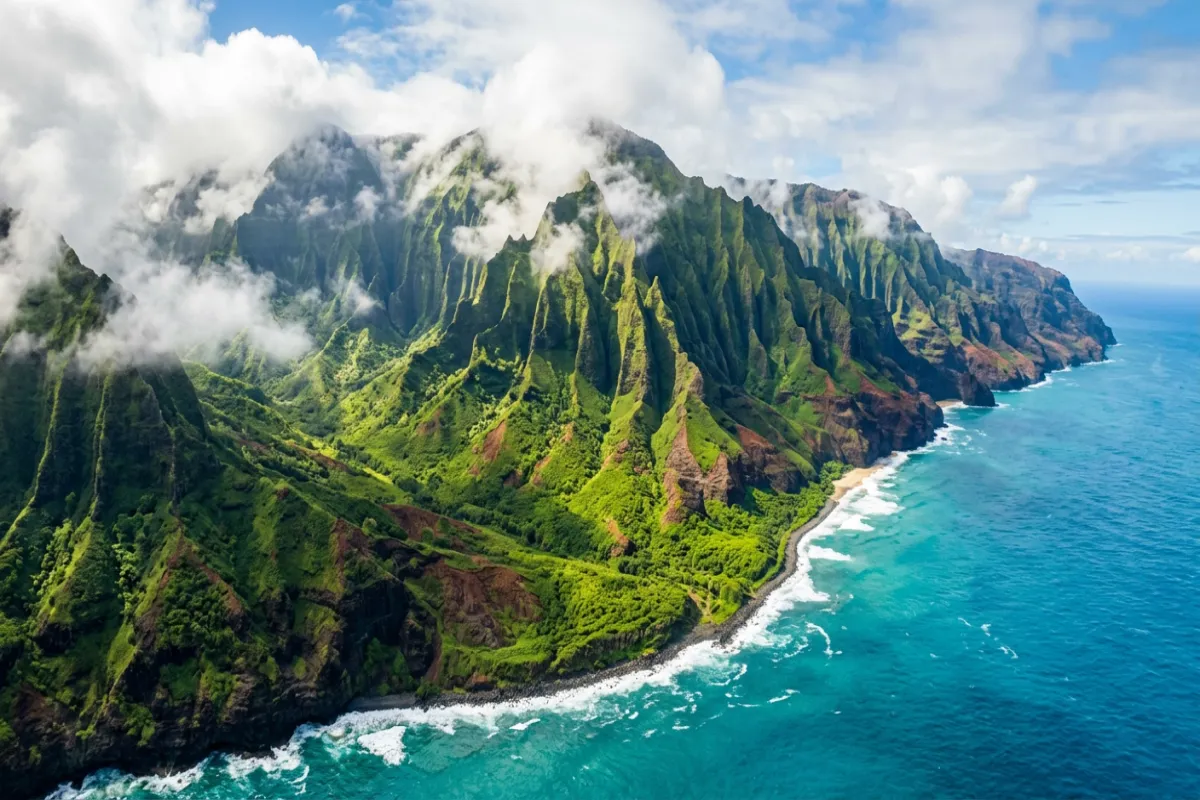 Na Pali Coast cliffs in Kauai Hawaii