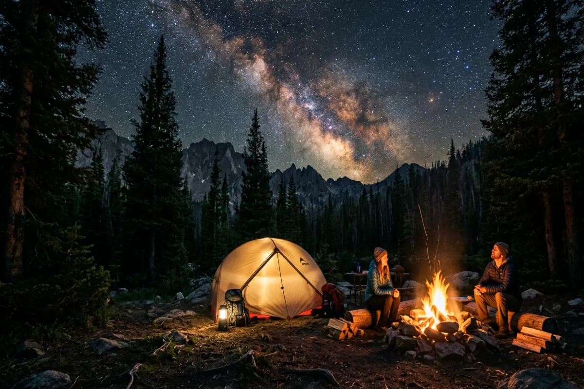 National park campsite under stars - camping in national parks