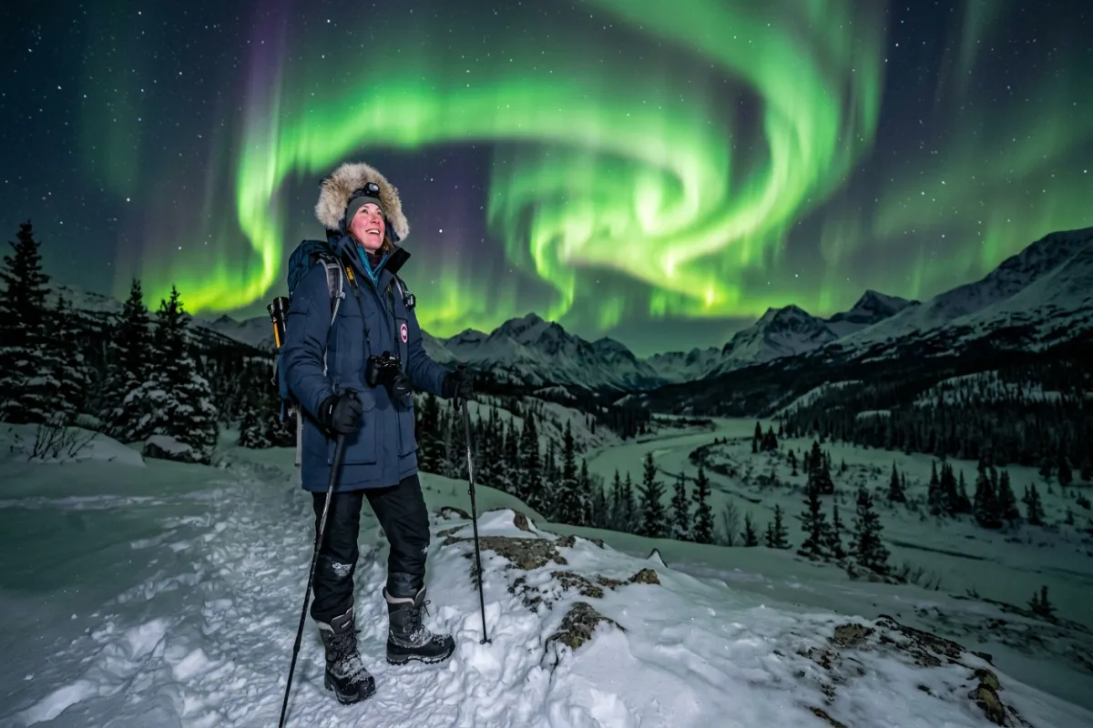 Arctic clothing under northern lights - what to wear