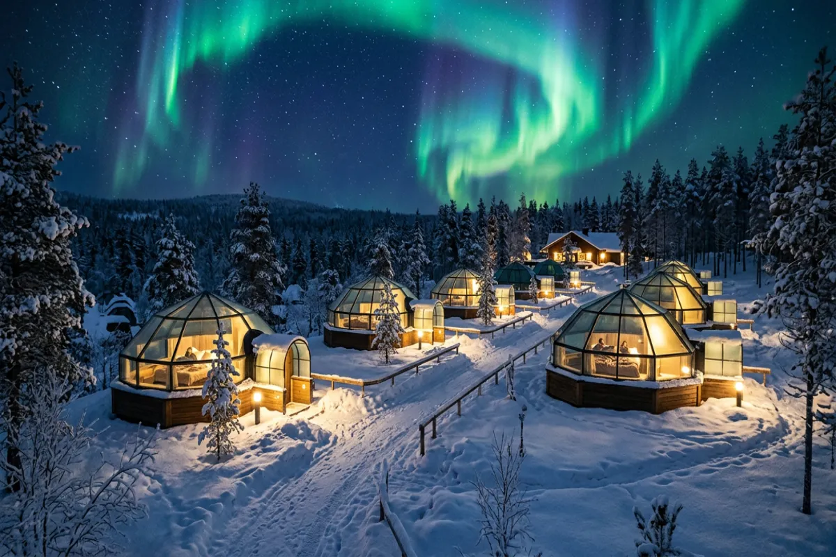 Glass igloo under northern lights Finland - best destinations