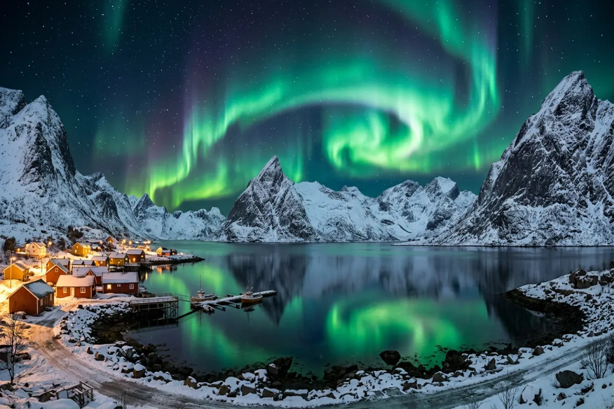 Norway itinerary highlight - Northern Lights over a fjord