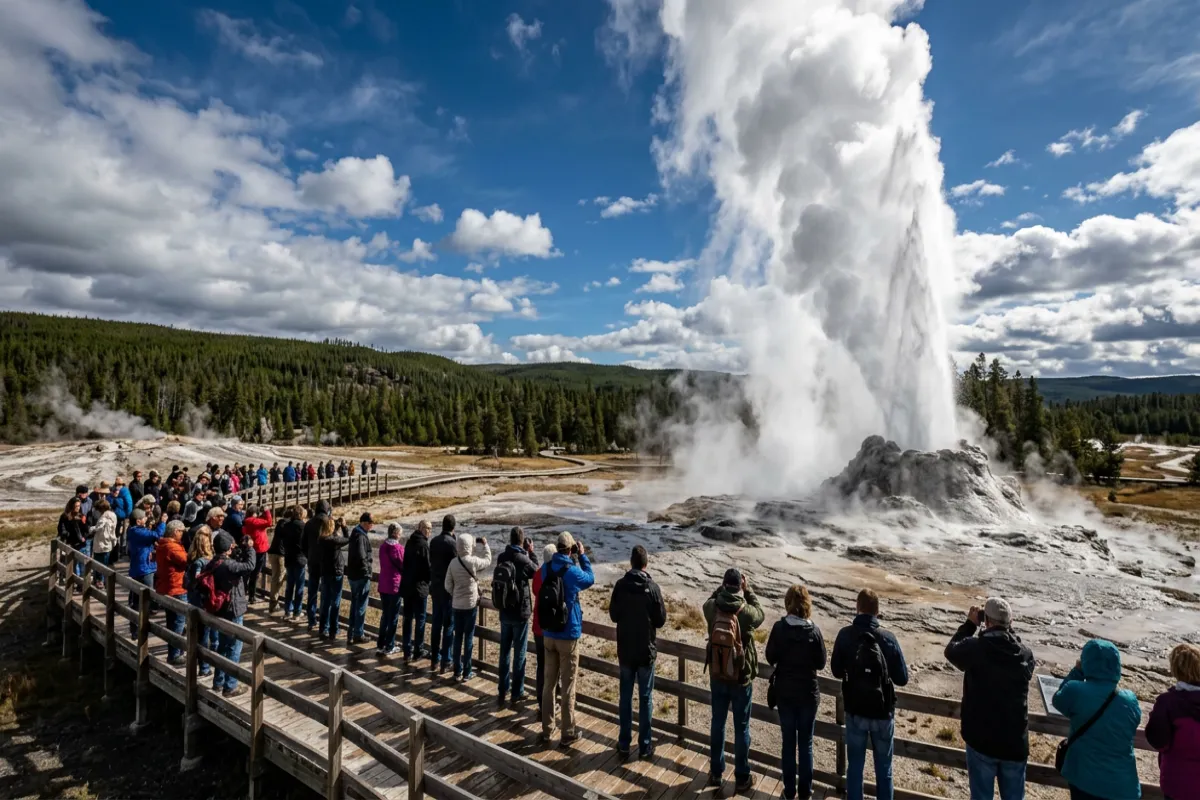 Old Faithful geyser erupting - must-see Yellowstone