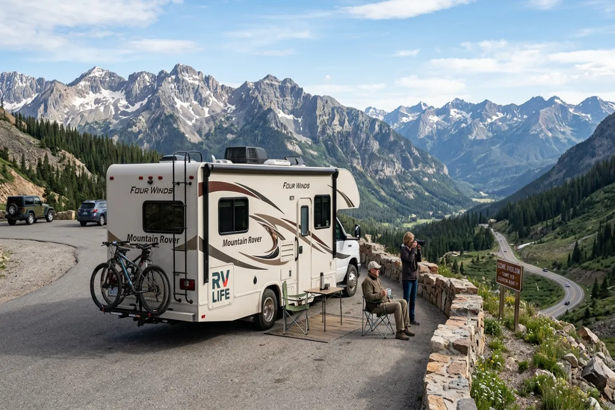 RV motorhome at scenic overlook - types of RVs