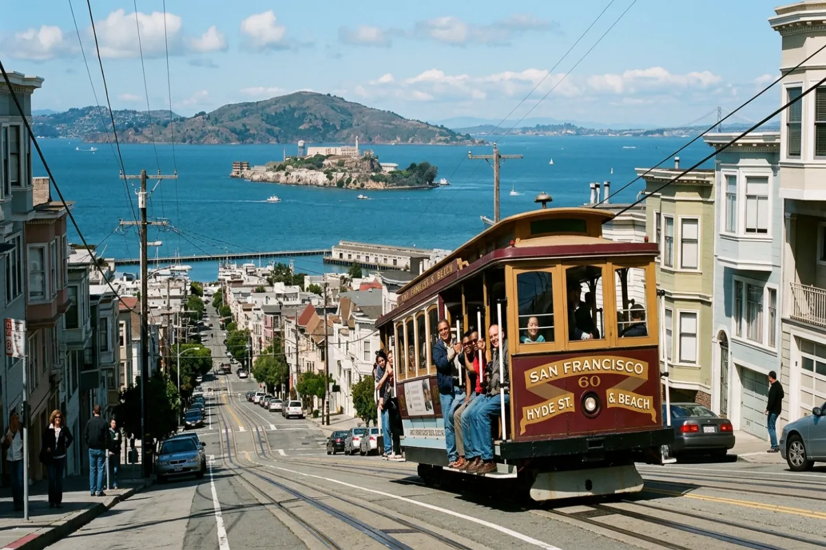 San Francisco itinerary highlight - cable car with bay views
