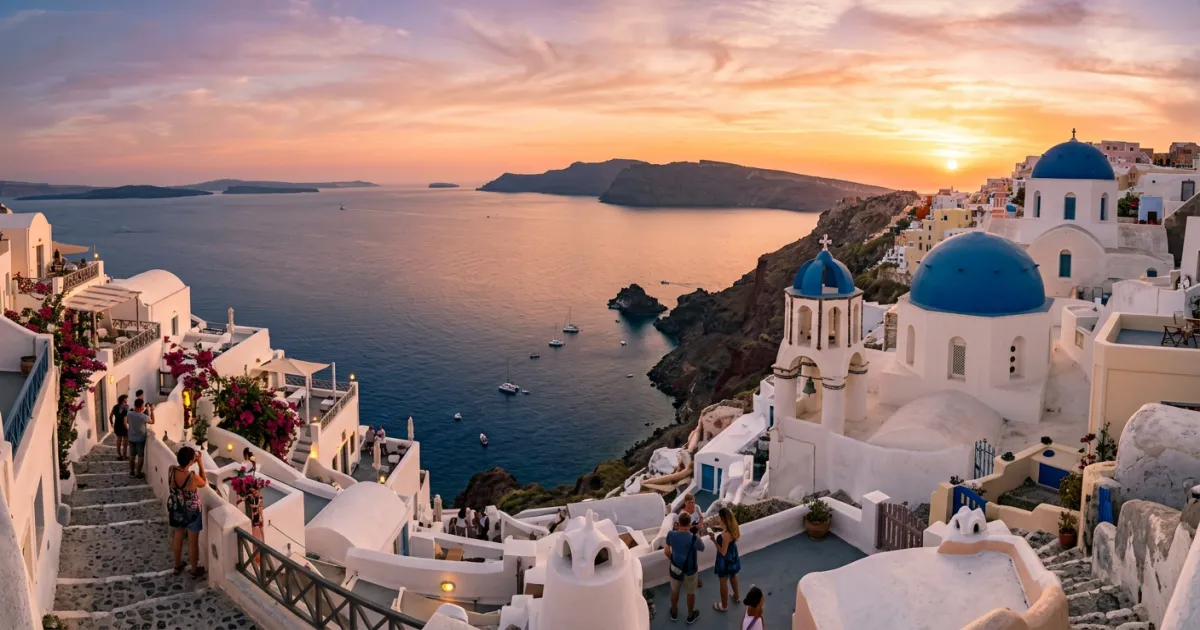 santorini blue domes caldera sunset.webp