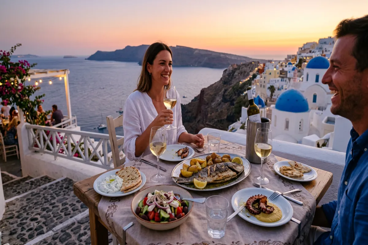 Santorini seafood dinner with caldera view - dining guide