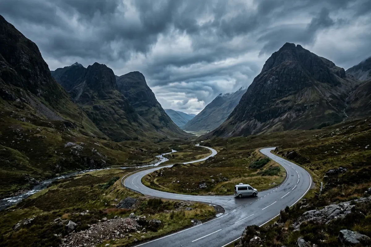 Scottish Highland road Glen Coe - driving in Scotland
