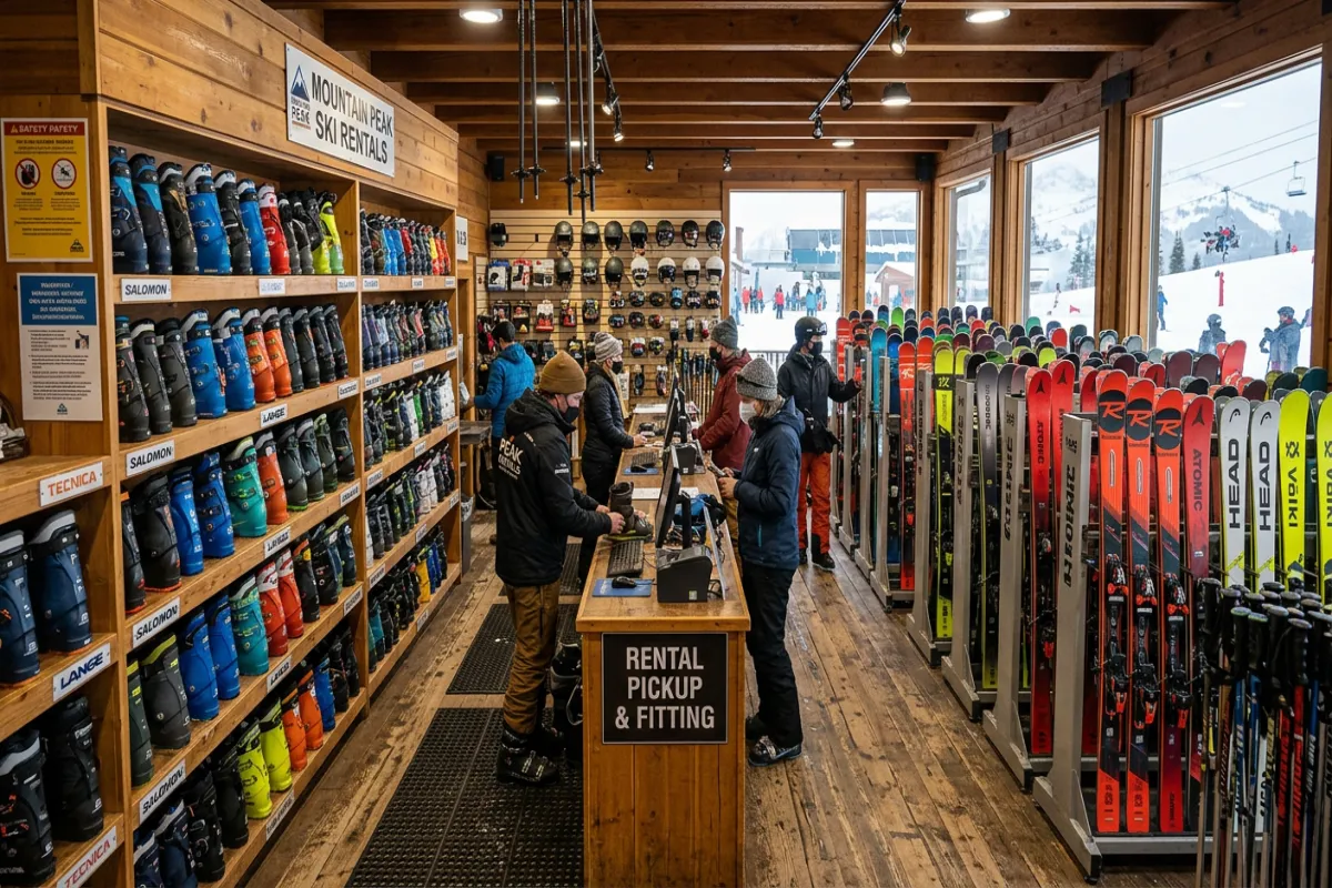 Ski rental shop with equipment - gear guide