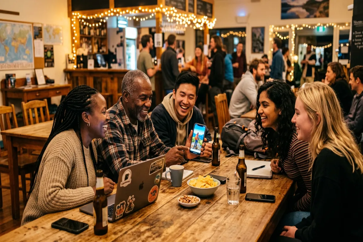 Solo travelers meeting at hostel