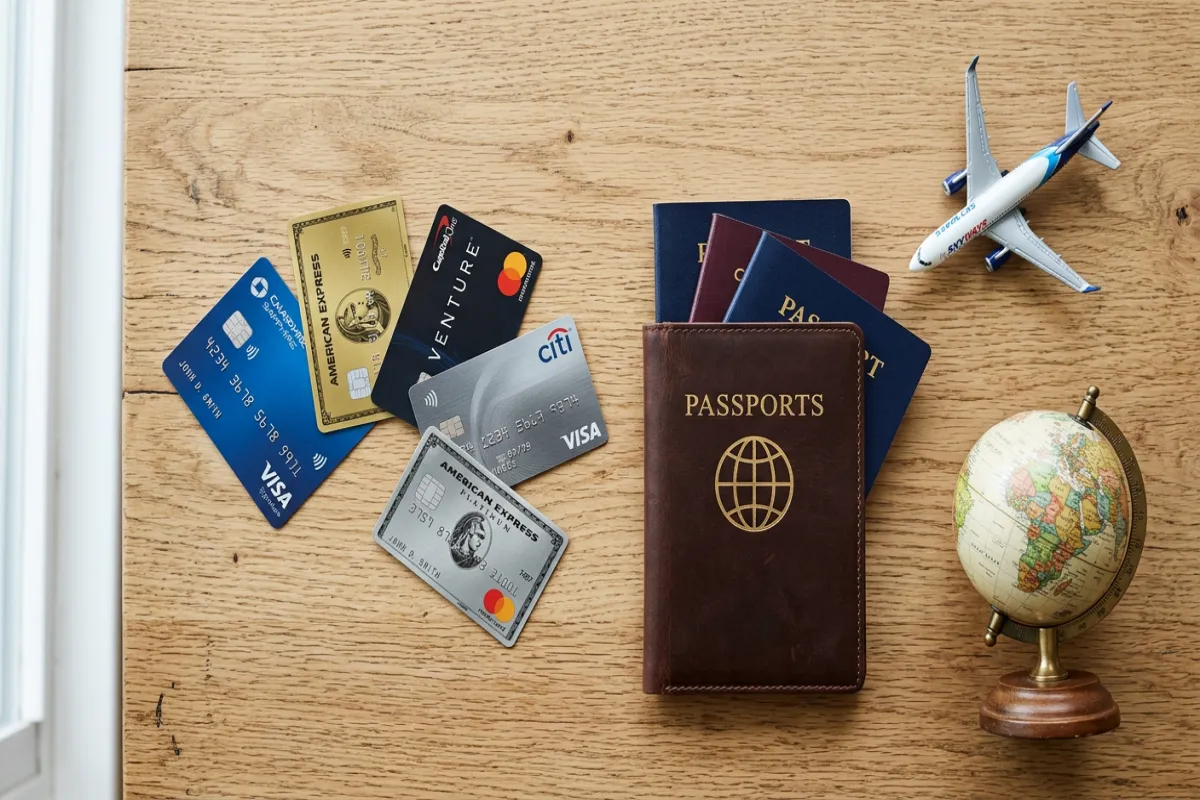 Travel credit cards for families with passports and globe